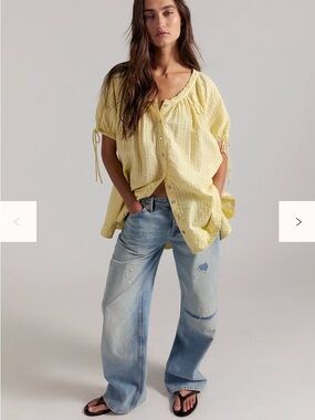 Free People Farley Gingham Tunic Large Color: Yellow Combo NWT